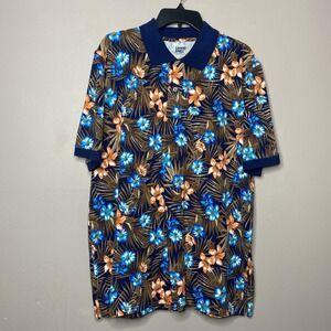 Lands' End Tropical‎ Blue Floral Polo Shirt Traditional Fit  Men's Size L 42-44